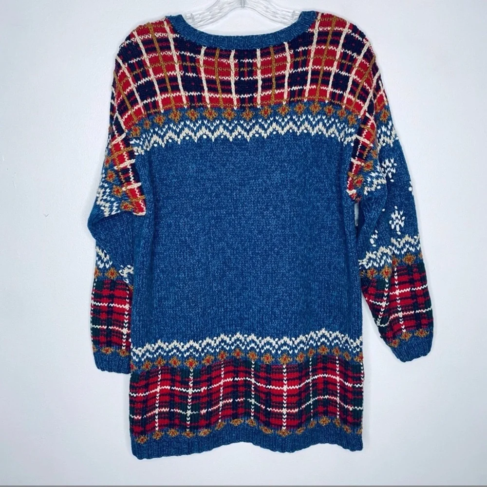 S Vintage knitted Talbots Ice Skater Holiday Christmas Winter  plaid sweater - Picture 2 of 12